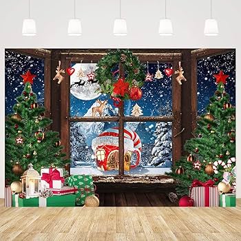 Amazon | 冬 クリスマス ポートレート 背景 クリスマス 木製窓